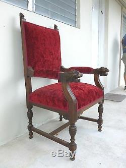 Great Late Victorian Desk Armchair With Lion Head Arms And Lion Head Crests