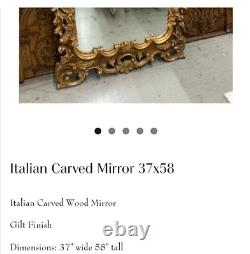 Hand Carved Wood Mirror Vintage Large Rococo Italian 37 x 57