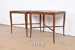 Harden Furniture Regency Inlaid Starburst Parquetry Cherry Wood Side Tables