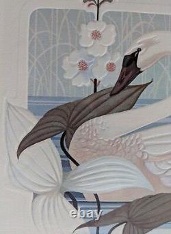 Harry Wysocki Print Swan Birds Kitschy 1980's Flea Market White Blue Vintage #2