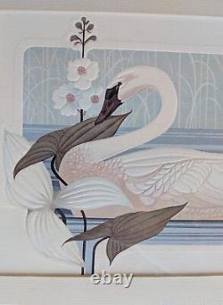 Harry Wysocki Print Swan Birds Kitschy 1980's Flea Market White Blue Vintage #2