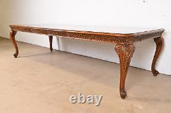Henredon Italian Baroque Carved Oak and Burl Wood Extension Dining Table