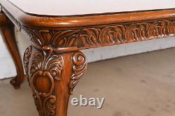 Henredon Italian Baroque Carved Oak and Burl Wood Extension Dining Table
