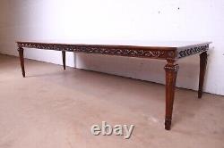 Henredon Italian Provincial Carved Mahogany Parquetry Top Extension Dining Table