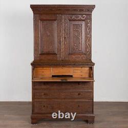 Highly Carved Pine Secretary from Denmark, circa 1890