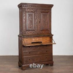 Highly Carved Pine Secretary from Denmark, circa 1890