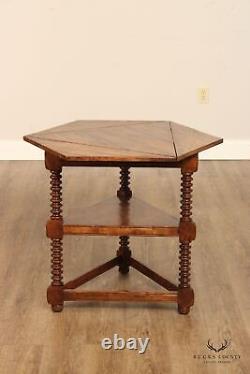 Jacobean Style Trefoil Drop-Leaf Side or Occasional Table