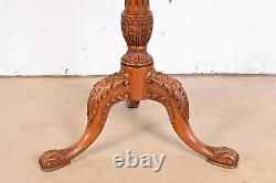 John Widdicomb English Chippendale Carved Mahogany Pedestal Tea Table