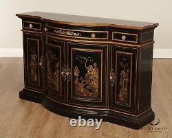 Karges Black And Gold Chinoiserie Decorated Console Cabinet