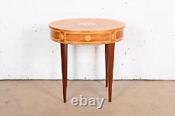 Kindel Furniture Federal Satinwood and Mahogany Inlaid Marquetry Tea Table