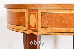 Kindel Furniture Federal Satinwood and Mahogany Inlaid Marquetry Tea Table