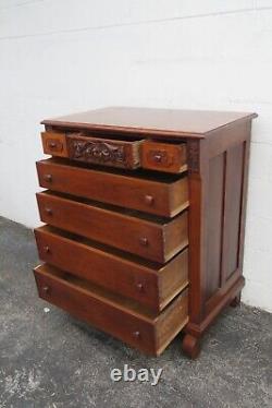 L Rawlinson Victorian Late 1800s Burlwood Carved Tall Chest of Drawers 5253