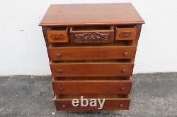 L Rawlinson Victorian Late 1800s Burlwood Carved Tall Chest of Drawers 5253