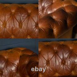 LARGE LATE 20thC 3 SEATER CHESTERFIELD LEATHER SOFA WITH BUTTON DOWN SEAT