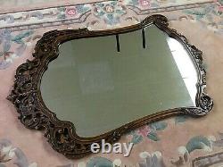 LATE 1930s VINTAGE MIRROR, INTRICATE, DETAILED WOODWORK FRAME W IMPERFECTIONS