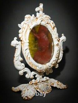 LATE 19TH C ANTIQUE VICTORIAN CAST IRON VANITY ORNATE MIRROR STAND, WithORIG PAINT