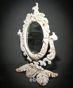 LATE 19TH C ANTIQUE VICTORIAN CAST IRON VANITY ORNATE MIRROR STAND, WithORIG PAINT