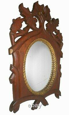 LATE 19TH C VICTORIAN CARVED WALNUT HANGING WALL MIRROR, WithGOLD GILT ROPE LINER