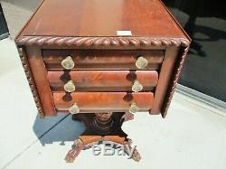 LATE 19TH CENTURY MAHOGANY EMPIRE SEWING WORK TABLE With PAWFEET