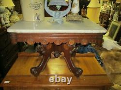 LATE 19TH CENTURY RENAISSANCE REVIVAL VICTORIAN WALNUT COFFEE TABLE With MARBLE