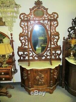 LATE 19TH CENTURY VICTORIAN WALNUT ROCOCO RENAISSANCE ETAGERE SHELF With MARBLE