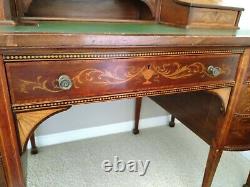 LATE 19thC VICTORIAN MAHOGANY & MARQUETRY DESK IN 18thC GEORGE III STYLE & CHAIR