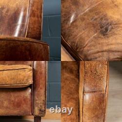 LATE 20th CENTURY PAIR OF ART DECO STYLE DUTCH SHEEPSKIN LEATHER CLUB CHAIRS