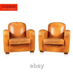 LATE 20th CENTURY PAIR OF ART DECO STYLE FRENCH LEATHER CLUB CHAIRS