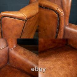 LATE 20th CENTURY PAIR OF DUTCH SHEEPSKIN LEATHER WINGBACK CHAIRS
