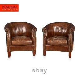 LATE 20th CENTURY PAIR OF ENGLISH SHEEPSKIN LEATHER TUB CHAIRS