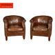 LATE 20th CENTURY PAIR OF ENGLISH SHEEPSKIN LEATHER TUB CHAIRS