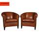 LATE 20thC PAIR OF DUTCH SHEEPSKIN LEATHER TUB CHAIRS