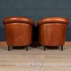 LATE 20thC PAIR OF DUTCH SHEEPSKIN LEATHER TUB CHAIRS