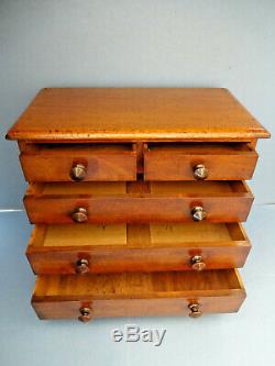 LATE VICTORIAN 19thC ENGLISH MAHOGANY MINIATURE CHEST OF DRAWERS, c 1880-90