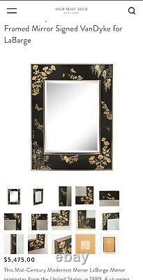 La Barge 1990 Black Glass with Chinoiserie Framed Mirror Signed VanDyke/Haraison