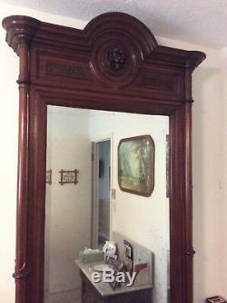 Large Antique Walnut Pier Mirror 93.5 Tall With Drawer-late 1800s