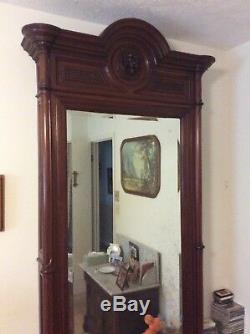 Large Antique Walnut Pier Mirror 93.5 Tall With Drawer-late 1800s