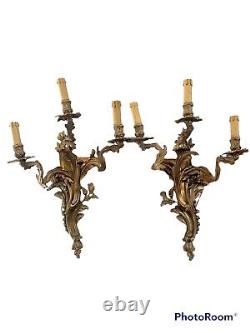 Large Pair Of Wall French Bronze Golden