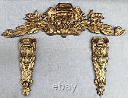 Large antique french furniture ornaments set 19th century gilded bronze