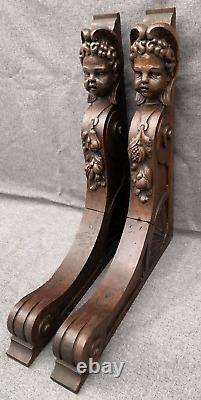 Large antique pair of french shelf brackets 19th century furniture sculpture