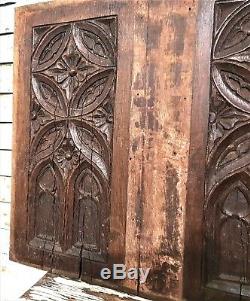 Late 15th c flamboyant gothic tracery panel Antique french oak carving furniture