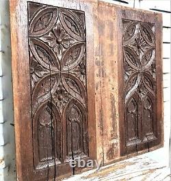 Late 15th c flamboyant gothic tracery panel Antique french oak carving furniture
