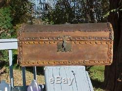 Late 1700's Early 1800's Hide Covered Document Trunk With Brass Tacks