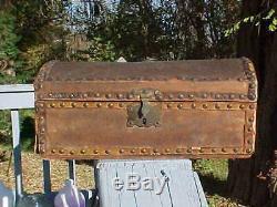 Late 1700's Early 1800's Hide Covered Document Trunk With Brass Tacks