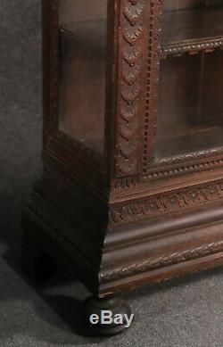 Late 1700s Era Italian Carved Oak Figural China Cabinet Vitrine Bookcase Rare