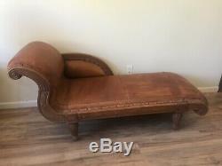 Late 1800 Antique Swedish Regency Leather Chaise Lounge withWalnut Frame
