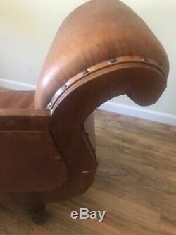 Late 1800 Antique Swedish Regency Leather Chaise Lounge withWalnut Frame