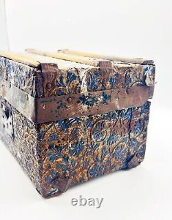 Late 1800's 12 Victorian Embossed Metal Pattern Child's Doll Trunk With Insert