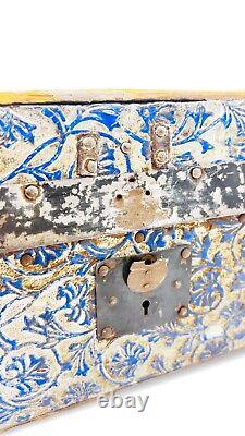 Late 1800's 12 Victorian Embossed Metal Pattern Child's Doll Trunk With Insert