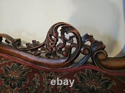 Late 1800's Antique Victorian Fainting Couch With Carved Wood